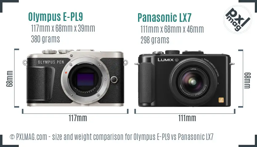 Olympus E-PL9 vs Panasonic LX7 size comparison