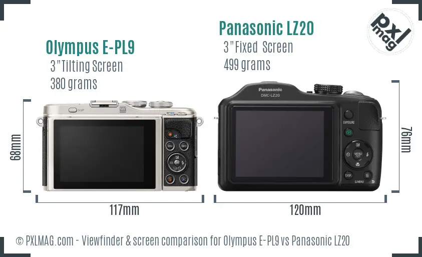 Olympus E-PL9 vs Panasonic LZ20 Screen and Viewfinder comparison