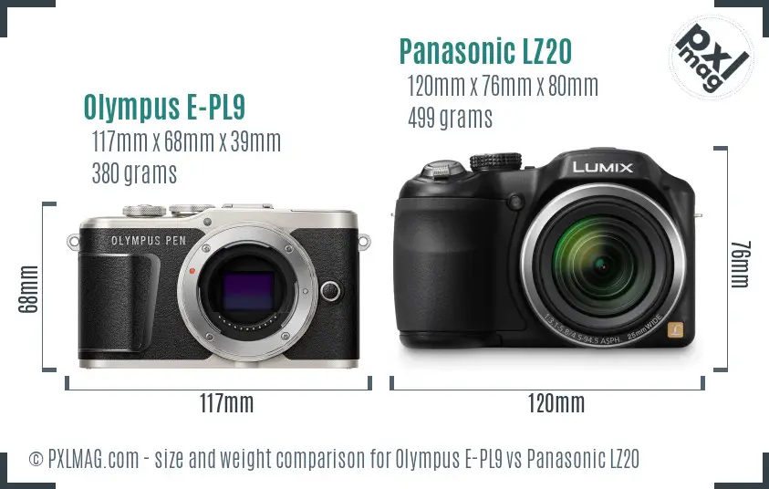 Olympus E-PL9 vs Panasonic LZ20 size comparison
