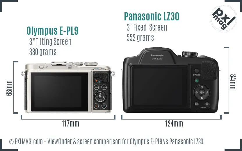 Olympus E-PL9 vs Panasonic LZ30 Screen and Viewfinder comparison