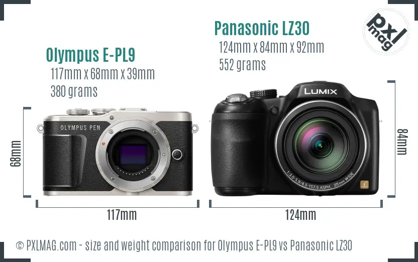 Olympus E-PL9 vs Panasonic LZ30 size comparison