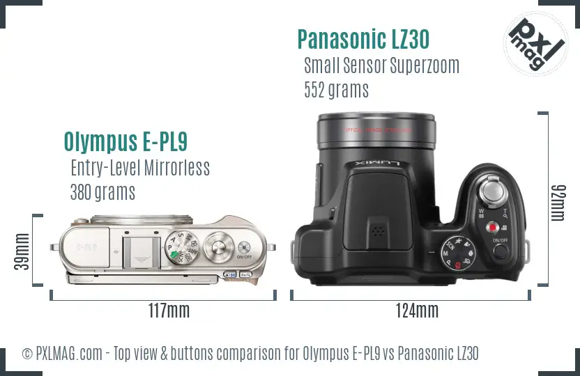 Olympus E-PL9 vs Panasonic LZ30 top view buttons comparison