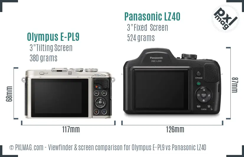 Olympus E-PL9 vs Panasonic LZ40 Screen and Viewfinder comparison