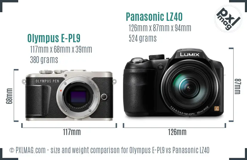 Olympus E-PL9 vs Panasonic LZ40 size comparison