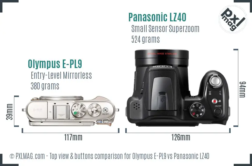 Olympus E-PL9 vs Panasonic LZ40 top view buttons comparison