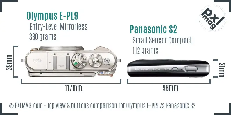 Olympus E-PL9 vs Panasonic S2 top view buttons comparison