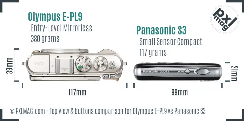 Olympus E-PL9 vs Panasonic S3 top view buttons comparison