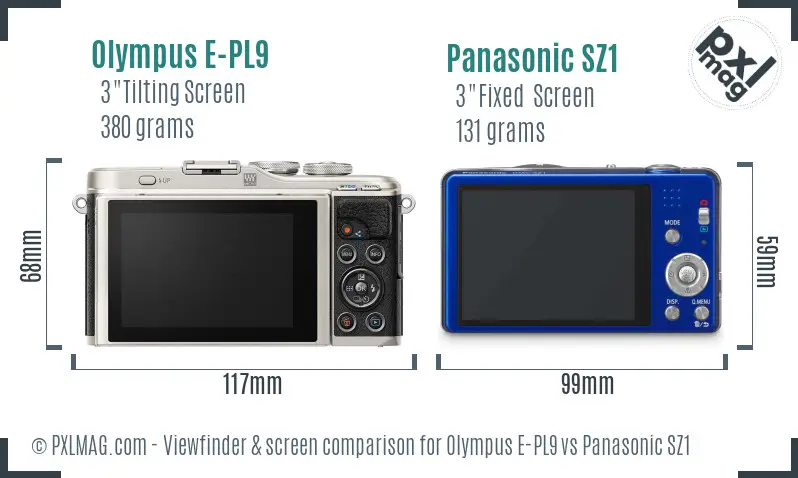 Olympus E-PL9 vs Panasonic SZ1 Screen and Viewfinder comparison