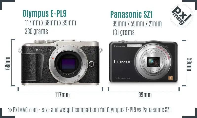 Olympus E-PL9 vs Panasonic SZ1 size comparison