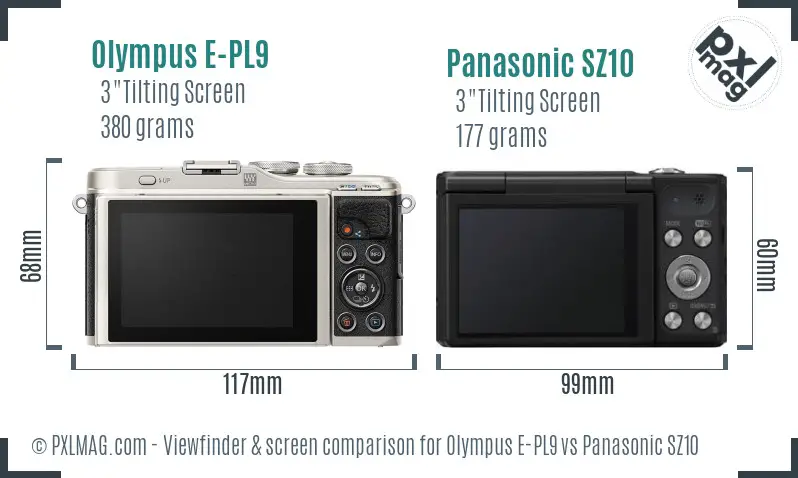 Olympus E-PL9 vs Panasonic SZ10 Screen and Viewfinder comparison