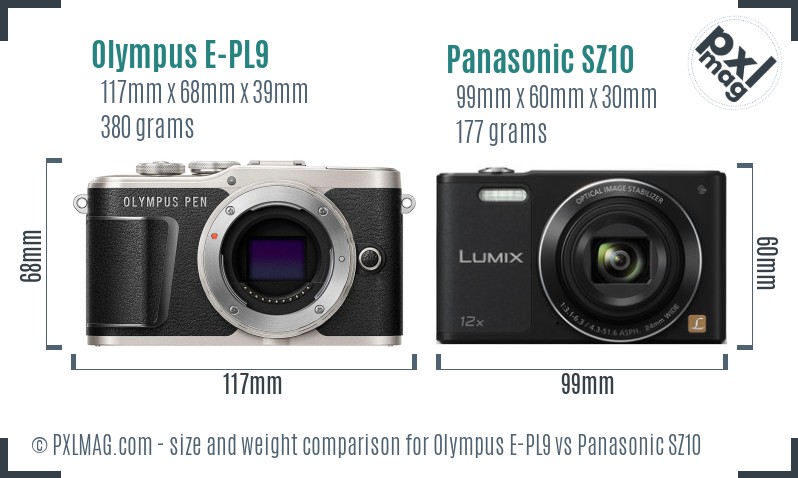 Olympus E-PL9 vs Panasonic SZ10 size comparison