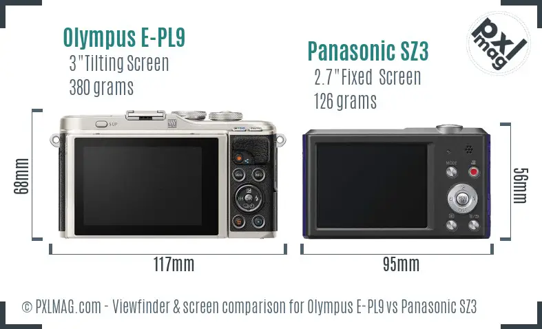 Olympus E-PL9 vs Panasonic SZ3 Screen and Viewfinder comparison