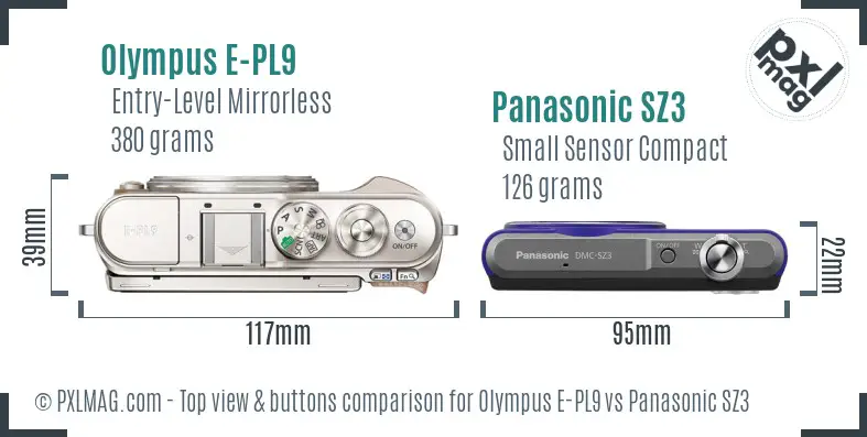 Olympus E-PL9 vs Panasonic SZ3 top view buttons comparison