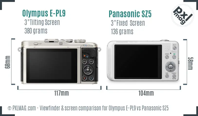 Olympus E-PL9 vs Panasonic SZ5 Screen and Viewfinder comparison