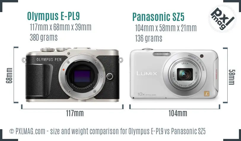 Olympus E-PL9 vs Panasonic SZ5 size comparison