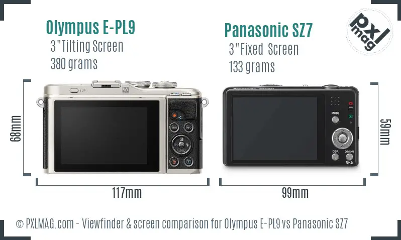Olympus E-PL9 vs Panasonic SZ7 Screen and Viewfinder comparison
