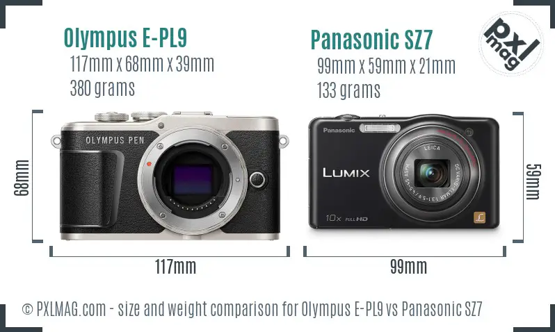 Olympus E-PL9 vs Panasonic SZ7 size comparison