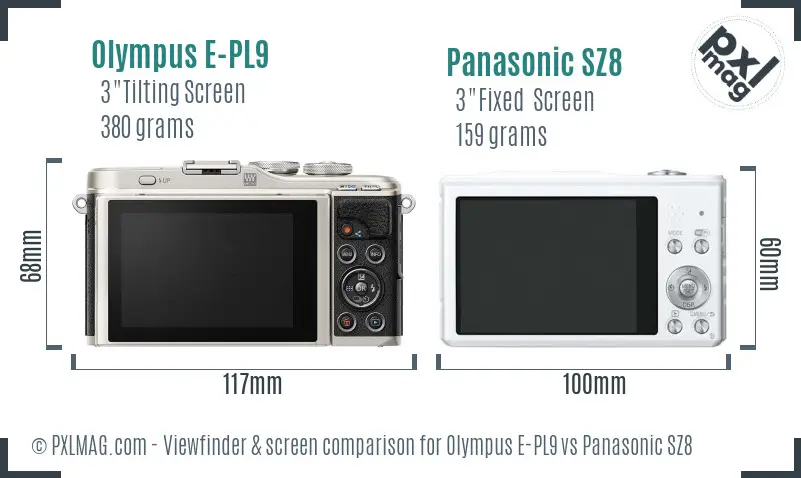 Olympus E-PL9 vs Panasonic SZ8 Screen and Viewfinder comparison