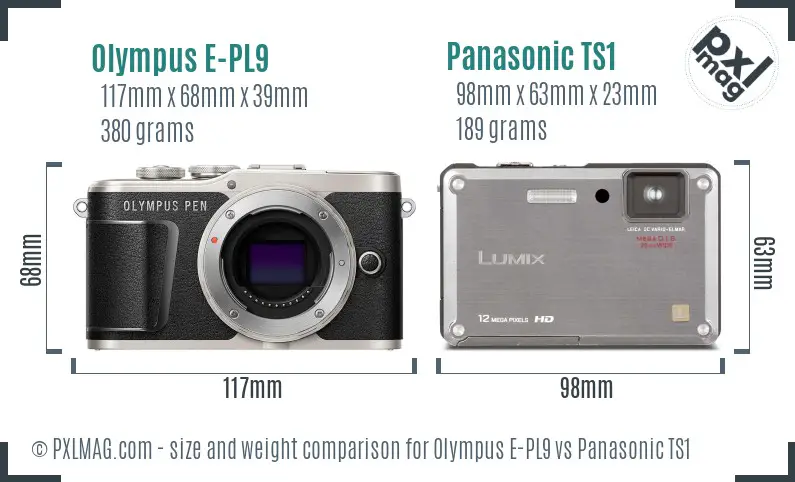 Olympus E-PL9 vs Panasonic TS1 size comparison