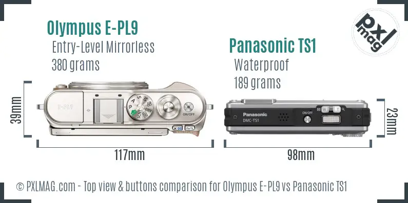 Olympus E-PL9 vs Panasonic TS1 top view buttons comparison