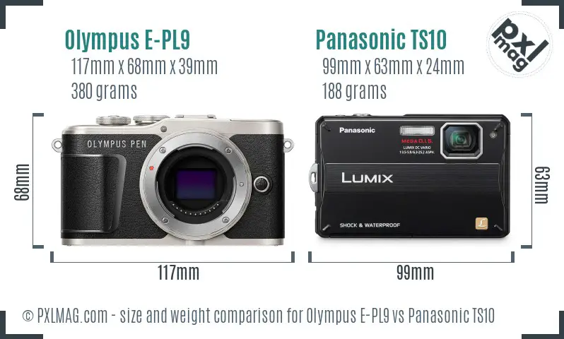 Olympus E-PL9 vs Panasonic TS10 size comparison