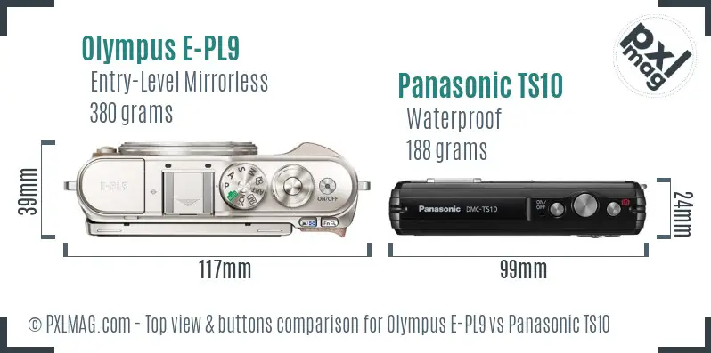Olympus E-PL9 vs Panasonic TS10 top view buttons comparison