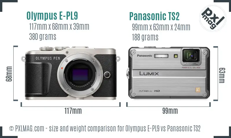 Olympus E-PL9 vs Panasonic TS2 size comparison