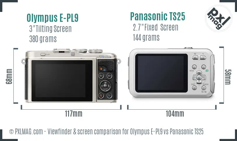Olympus E-PL9 vs Panasonic TS25 Screen and Viewfinder comparison