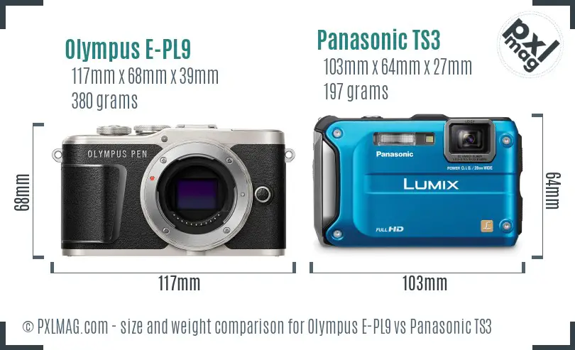 Olympus E-PL9 vs Panasonic TS3 size comparison