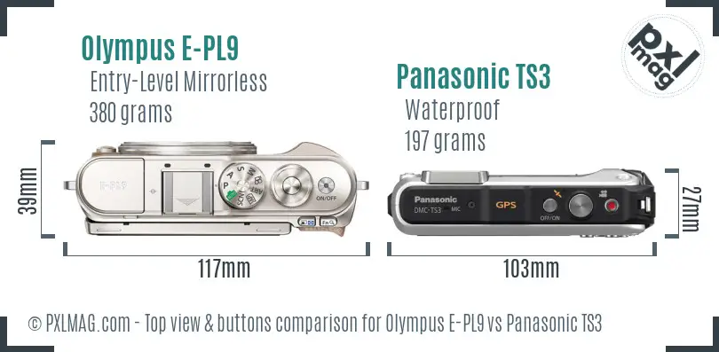 Olympus E-PL9 vs Panasonic TS3 top view buttons comparison
