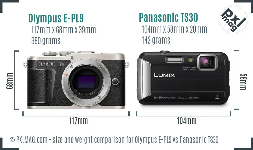 Olympus E-PL9 vs Panasonic TS30 size comparison