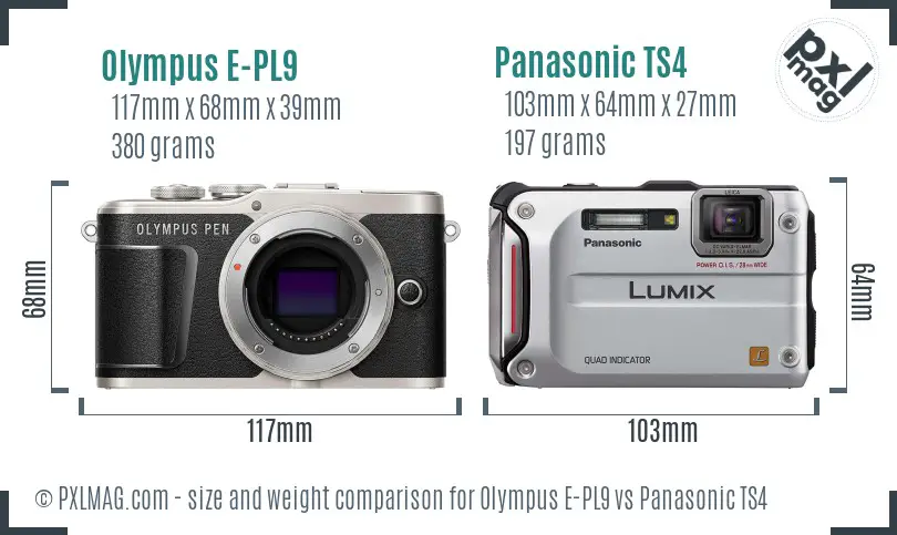 Olympus E-PL9 vs Panasonic TS4 size comparison