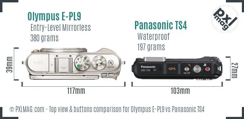 Olympus E-PL9 vs Panasonic TS4 top view buttons comparison