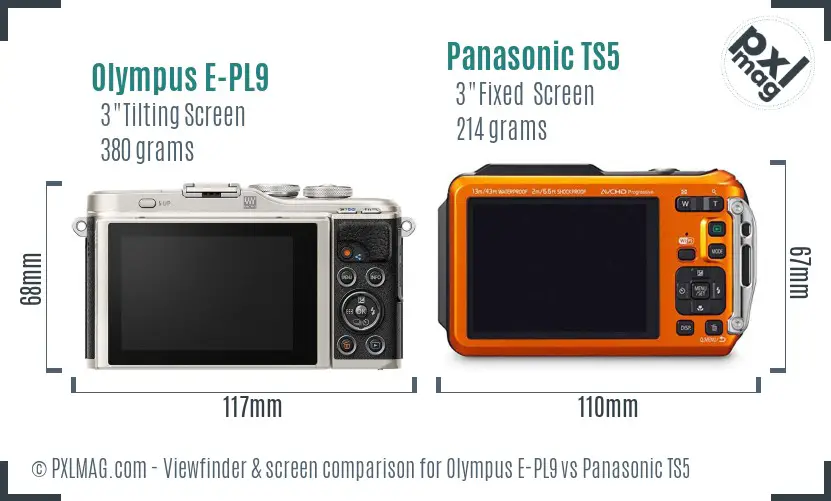 Olympus E-PL9 vs Panasonic TS5 Screen and Viewfinder comparison