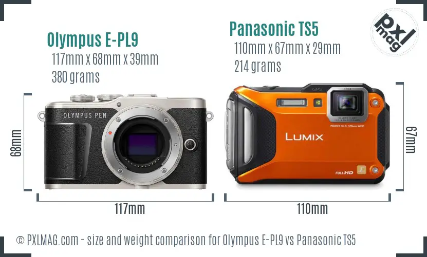 Olympus E-PL9 vs Panasonic TS5 size comparison