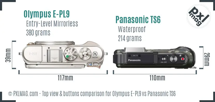 Olympus E-PL9 vs Panasonic TS6 top view buttons comparison