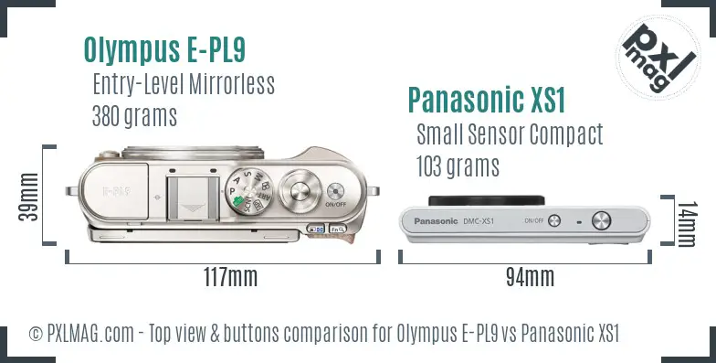 Olympus E-PL9 vs Panasonic XS1 top view buttons comparison