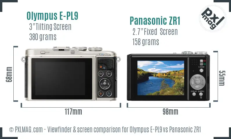 Olympus E-PL9 vs Panasonic ZR1 Screen and Viewfinder comparison