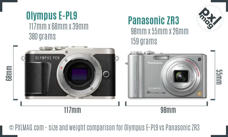 Olympus E-PL9 vs Panasonic ZR3 size comparison