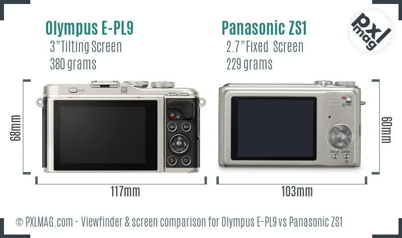 Olympus E-PL9 vs Panasonic ZS1 Screen and Viewfinder comparison