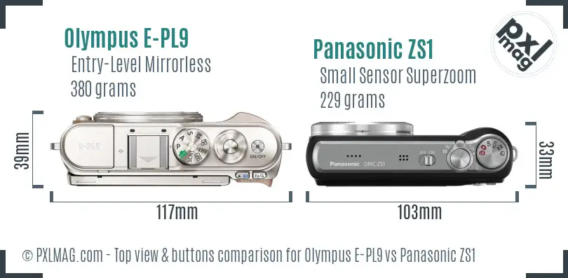 Olympus E-PL9 vs Panasonic ZS1 top view buttons comparison