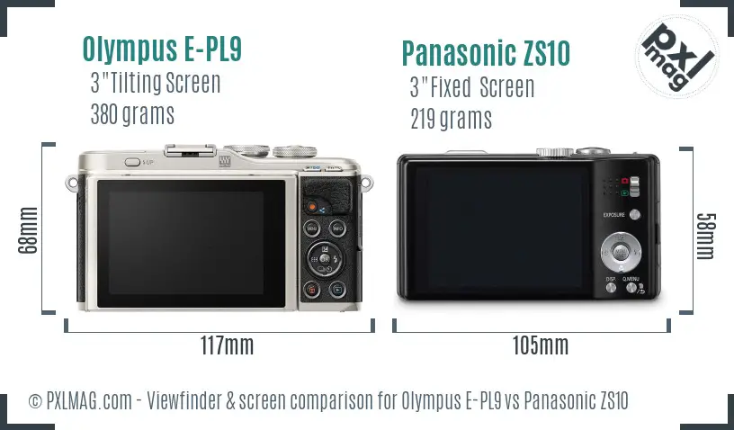 Olympus E-PL9 vs Panasonic ZS10 Screen and Viewfinder comparison