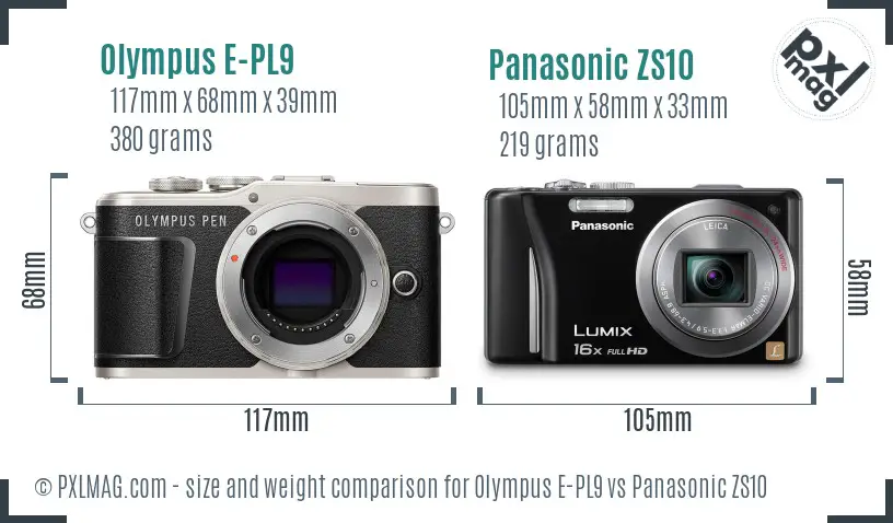 Olympus E-PL9 vs Panasonic ZS10 size comparison