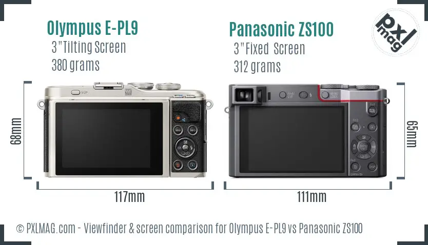Olympus E-PL9 vs Panasonic ZS100 Screen and Viewfinder comparison