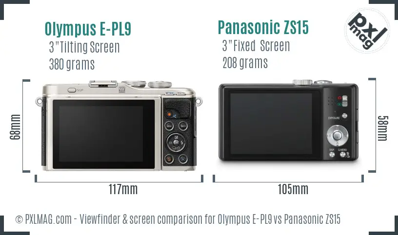Olympus E-PL9 vs Panasonic ZS15 Screen and Viewfinder comparison