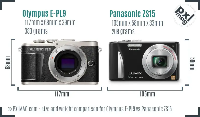 Olympus E-PL9 vs Panasonic ZS15 size comparison