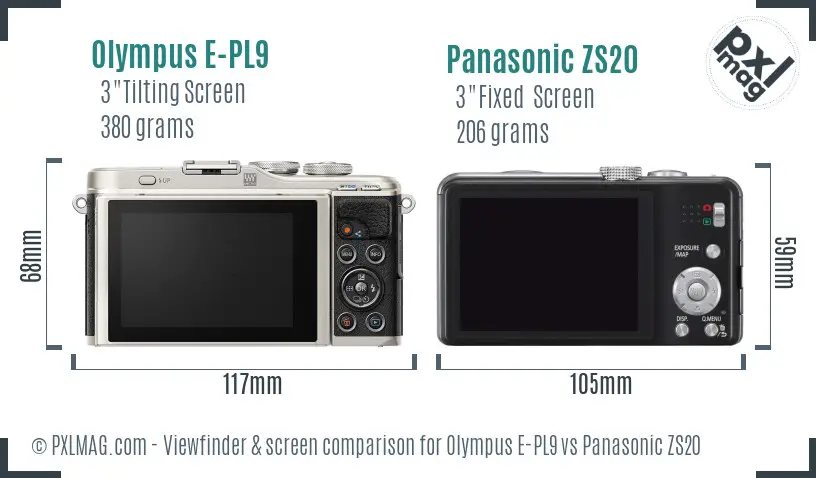 Olympus E-PL9 vs Panasonic ZS20 Screen and Viewfinder comparison