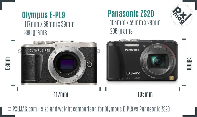 Olympus E-PL9 vs Panasonic ZS20 size comparison