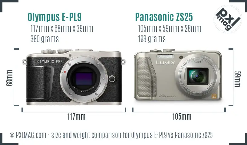 Olympus E-PL9 vs Panasonic ZS25 size comparison
