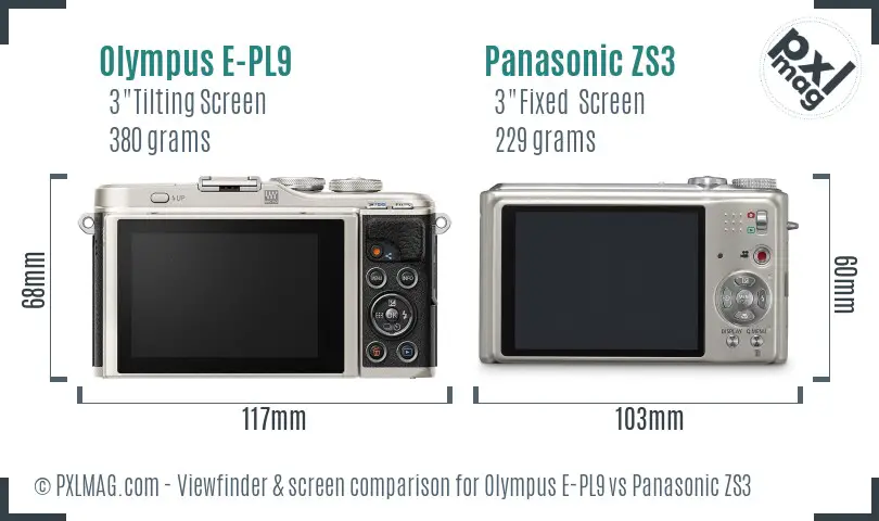 Olympus E-PL9 vs Panasonic ZS3 Screen and Viewfinder comparison